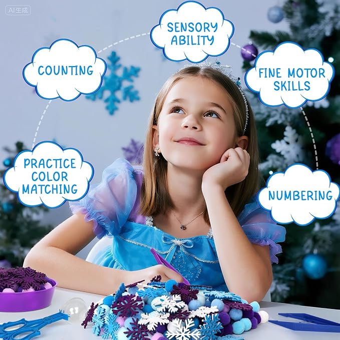 209 Pcs Winter Sensory Bin Items Winter Snowflake Counting Sorting Sensory Bin Filler Fine Motor Toys Frozen Snowflake Counts Winter Xmas Counting Toys for Preschool Education Activities