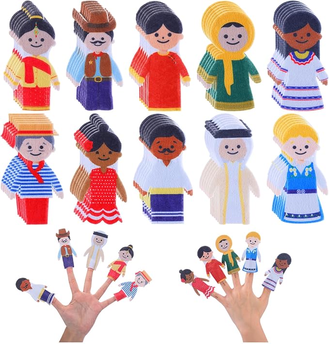 Honoson 60 Pcs Multicultural Finger Puppets Set People of The World Felt Finger Puppet Bulk 3.54 Inches Diversity Figures for Playtime School Holiday Party Favors