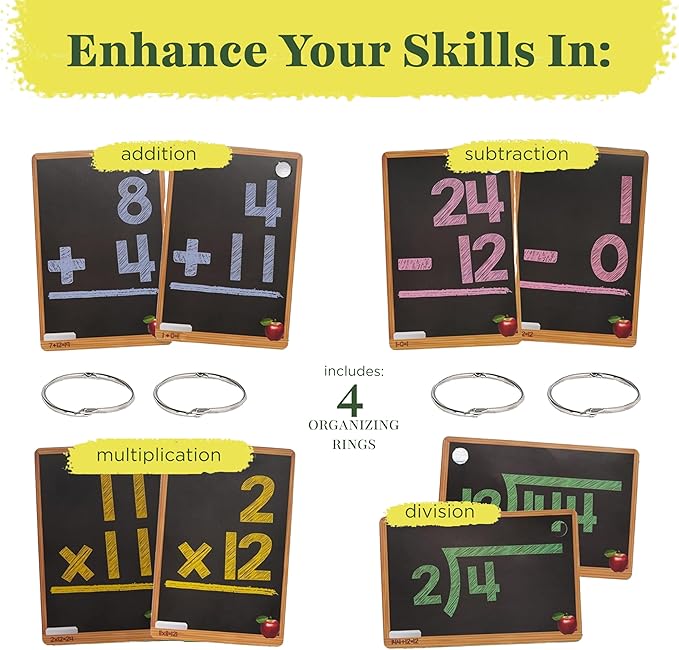 Star Right Math Flash Cards Set of 4 - Addition, Subtraction, Multiplication, Division with 4 Rings - 208 Cards for Kids Ages 6 and Above - Flash Card from 1st to 4th Grade