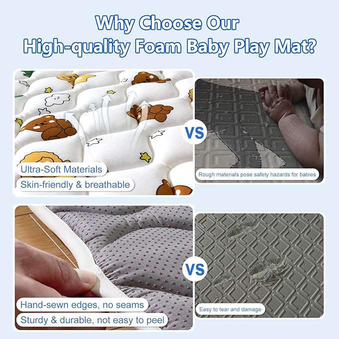 Lilyvibebearhappy Baby Play Mat, 59x59 Inch Thicker and Larger Non-Slip Cushioning Foam Playmats for Babies,Toddlers, Infants, Play & Tummy Time, Foldable and Machine Washable Baby Mat for Floor