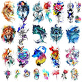 48 Watercolor temporary tattoos for adult and kids,Arm tattoo, body tattoo, watercolor lion wolf mermaid cat tiger,waterproof temporary tattoos realistic for women girls and kids, colourful