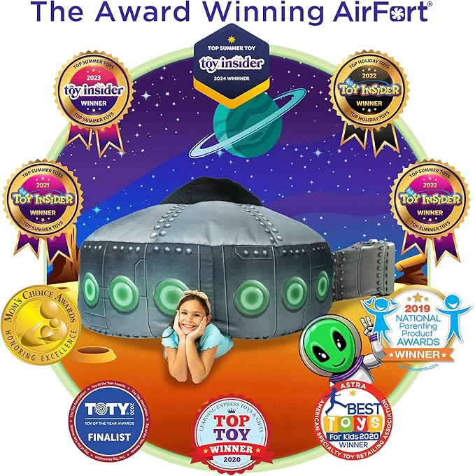 The Original Patented AirFort - Build A Fort in 30 Seconds, Inflatable Fort for Kids, Play Tent for 3-14 Years, A Playhouse Where Imagination Runs Wild, Fan not Included (UFO)
