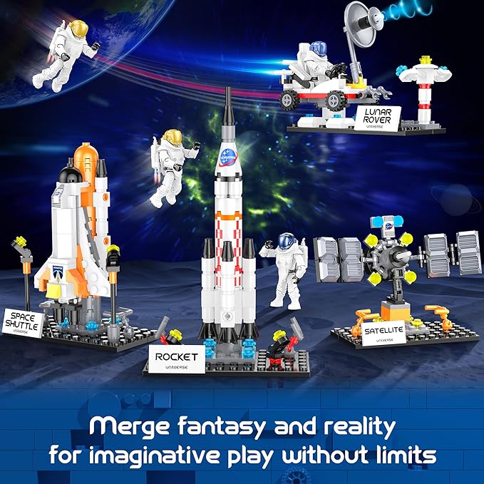 Basket Stuffers Toys for Kids Boys Girls, Interstellar Space Shuttle Toys for 6, 7, 8, 9, 10+ Year Old, Rocket Spaceship Building Toy with 4 Astronauts, Easter Hunt Party Favor Gifts, 415 PCS