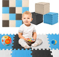 TOYVELT Foam Puzzle Floor Mat for Kids 12x12-32 Tiles Interlocking Play Mat with Colors - Educational Large Puzzle Foam Floor Tiles for Crawling, Non-Toxic - Blue-Brown-Beige