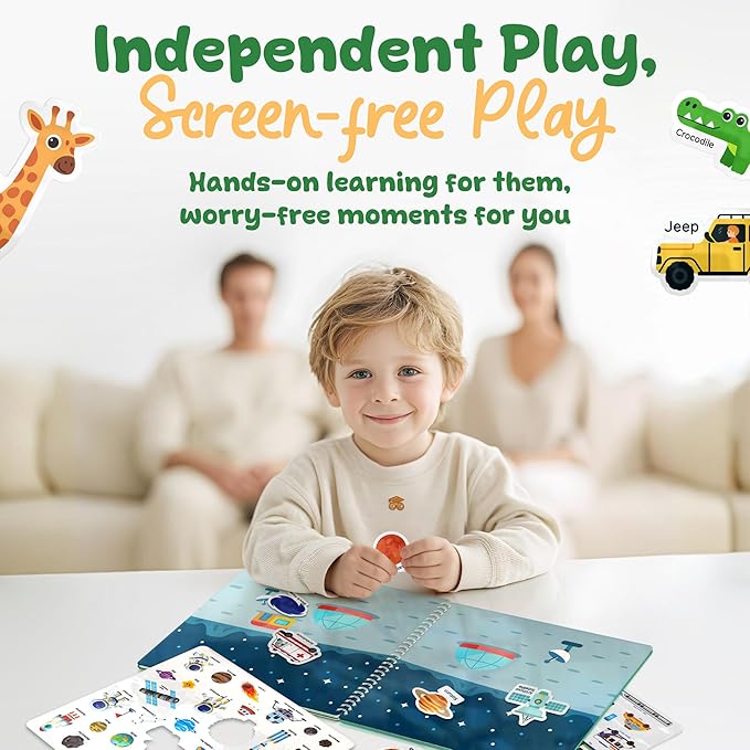 Excool Club Pack 3 Toddler Reusable Sticker Book - Waterproof Jelly Sticker Book for Kids, Dinosaur, Vehicle, Animal Stickers Books Travel Toys Activities, Cute Birthday Gifts for Boy Girl