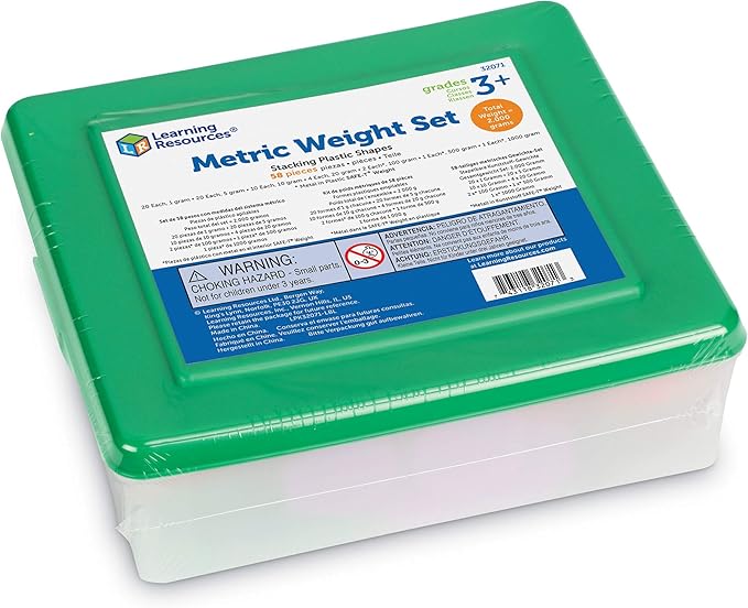 Learning Resources Metric Weight Set, Set of 58 Weights, 1g, 5g, 10g, 20g, 100g, 500g, 1000g