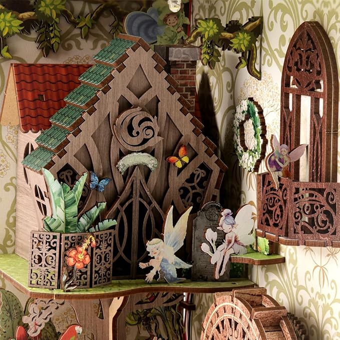 DIY Miniature House Kit, Mini House Building Kit, DIY Book Nook Kit, Tiny Model House for Adults to Build, Beginner 3D Wooden Book Nook, for Family Friends (Hidden Realm-A)