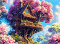 500 Piece Puzzle for Adults Puzzle, Pink Tree House Jigsaw Puzzle 500 Pieces, Colorful Flower Jigsaw Puzzles for Adults Seniors, Challenging Family Games Holiday Party Gifts 20.5×15 in