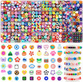 1060pcs Polymer Clay Beads Charms Kits 28 Styles Cute Fun Clay Beads Charms Flower Butterfly Heart Letter Pony Beads Charms for Women Girls Bracelet Necklace Earring Making