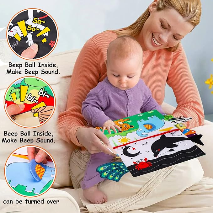 Baby Mirror Tummy Time Toys 0-6 Months with Crinkle Cloth Books Infant High Contrast Newborn Sensory Black and White Toy for 0-3 4 5 6 Months Must Haves Babies 3-6 6-12 Month Boy Girl