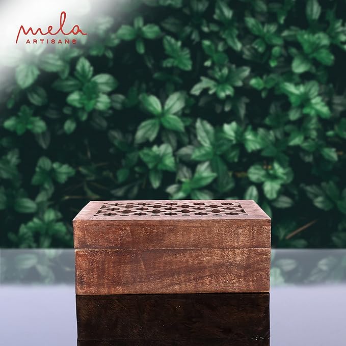 Mela Artisans Wooden Keepsake Box | Medium Polish Mango Wood Memory & Photo Storage Box with Hinged Lid | Decorative Storage Box | Medium | 7.5x4.5x3 Inch