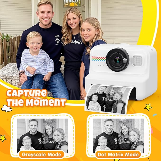 Kids Instant Print Camera, 1080P HD Kids Camera Instant Print with 3 Rolls Print Paper & 32GB Card, Ideal Kids Toys Gifts for Boys & Girls Age 3-14 (Black)