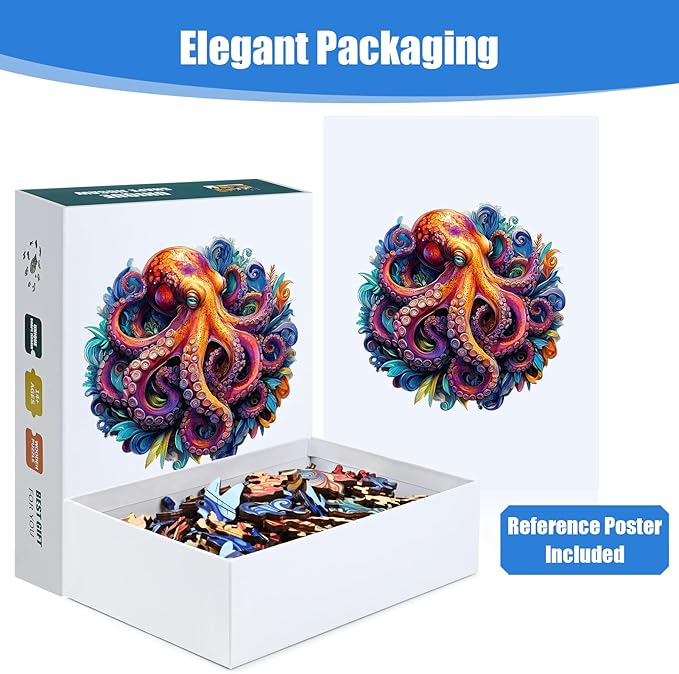 Wooden Jigsaw Puzzle 500 Pieces for Adults - Vibrant Colorful Octopus Art Puzzle, Challenging Family Leisure Game, Unique Home Decor & Gift Idea