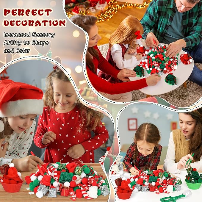 178 Pcs Christmas Sensory Bin Items Christmas Tree Hat Gift Box Counting Sorting Sensory Bin Filler Fine Motor Red Green Counts for Xmas Counting Decor
