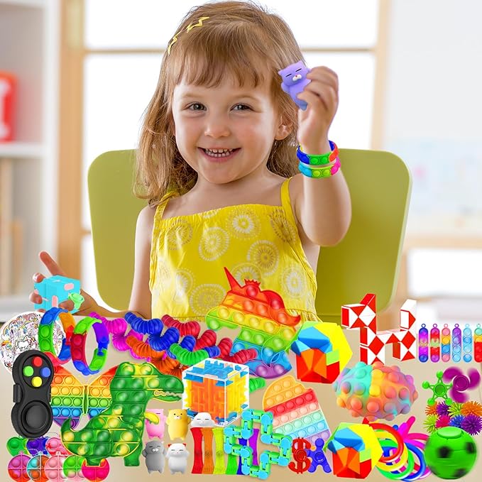 Fidget Toys, 120 Pack Fidgets Set Stocking Stuffers for Kids Party Favors Autism Sensory Toy Bulk Adults Kids Boys Girls Teens Stress Autistic ADHD Anxiety Carnival Treasure Classroom Prizes