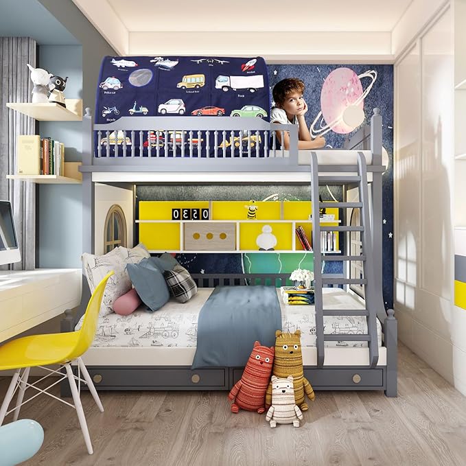 Kids Bed Tent Twin Beds - Zoos and Cars Wonder Play Tents Boys Girls Ventilated Indoor Play Tent Children Promotes Independent Play, Stimulates Imagination Set-Up Playhouse (Car)
