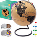 Mini Cork Globe 7.5" Tall | World Travel Map with Metallic & Colored Push Pins | 3D World Map Pin Board for Home or Office | Unique Gift for Travelers, Couples & Families Push Pins Map