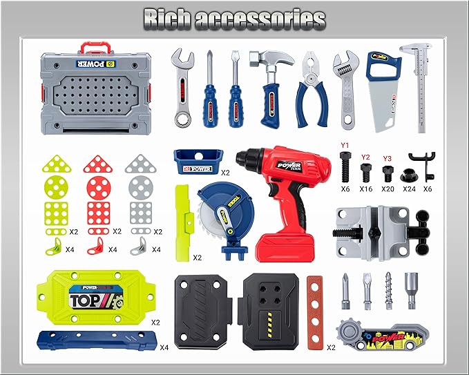 Kids Tool Kit，Kids Tool Bench STEM Engineering Playbench，32-inch Folding Workbench Set with 35+ Accessories, Electric Drill Toy & Tool Storage, Creative Construction Playset for Boys Girls Ages 3-5