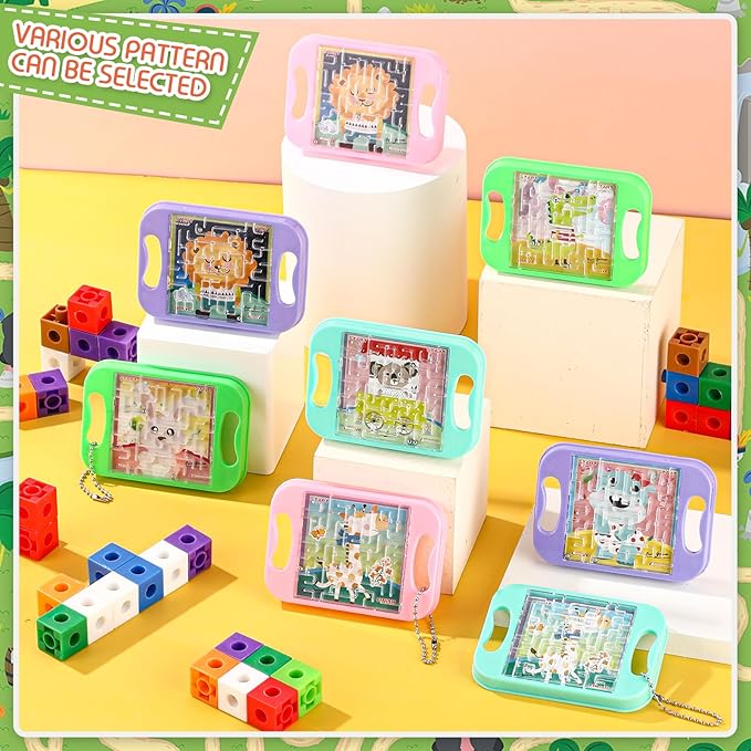 24 Pcs Maze Puzzle Keychain Cubes Bulk Christmas Maze Game Puzzles Keychain Cubes Handheld Brain Teaser Puzzle Party Favors for Kids Students Christmas Stocking Stuffer Gifts