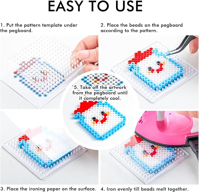 INSCRAFT 27,500 pcs Fuse Beads Kit for Kids Crafts, 30 Colors Iron Beads Set with 3 Pegboards, 5 Ironing Paper, 10 Patterns, Gifts for Birthday Christmas, Multicolor 5mm Melty Beads Bulk Refill Kit