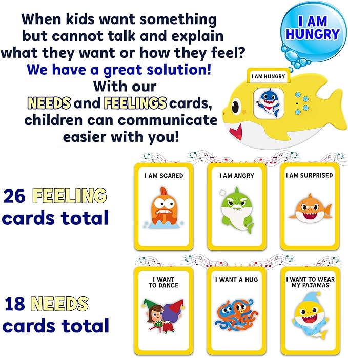 Baby Shark Flash Cards for Toddlers 2-4 Years | Sensory Toys for Autism and Autistic Non-Verbal Kids Ages 2 3 4 5 6 | Speech Therapy Learning Toys with Music, Phrases, ABC, Numbers, Sight Words