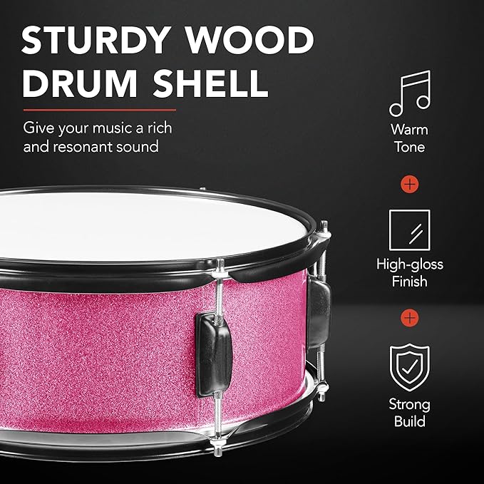 Best Choice Products 5-Piece Full Size Complete Adult Drum Set w/Cymbal Stands, Stool, Drum Pedal, Sticks, Floor Tom - Pink Sparkle