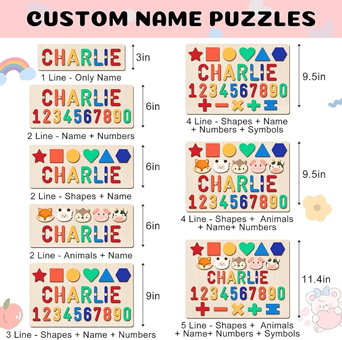 Personalized Baby Name Puzzle | Custom Wooden Baby Toy for Toddlers 1-3 | Montessori Learning Toys for Boys & Girls | Perfect Kids Gift for First Birthdays & Christmas (Plus)