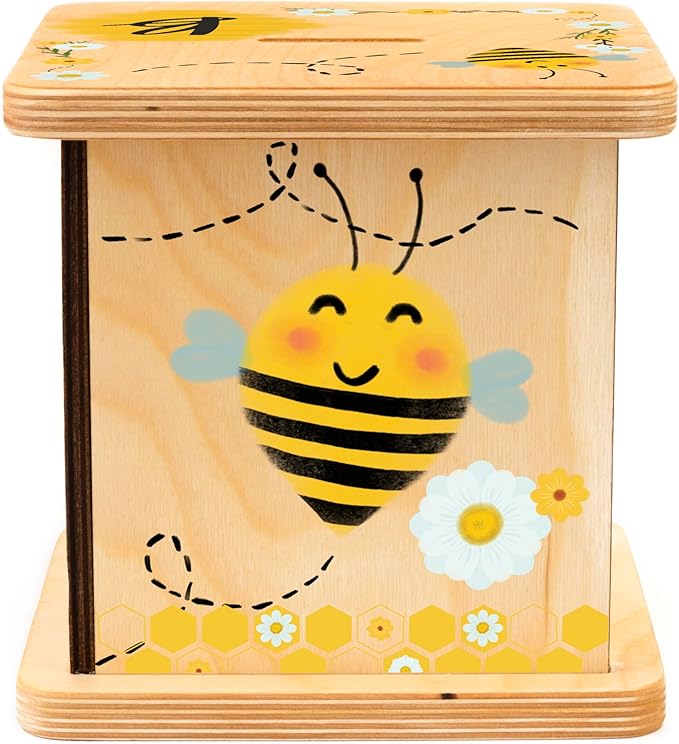 Wooden Piggy Bank for Kids and Adults, Personalized Gift Handmade in USA by BloomOwl, Custom Piggy Bank, Personalized Banks for Kids, Gifts for Baby Boys and Girls (Bee)