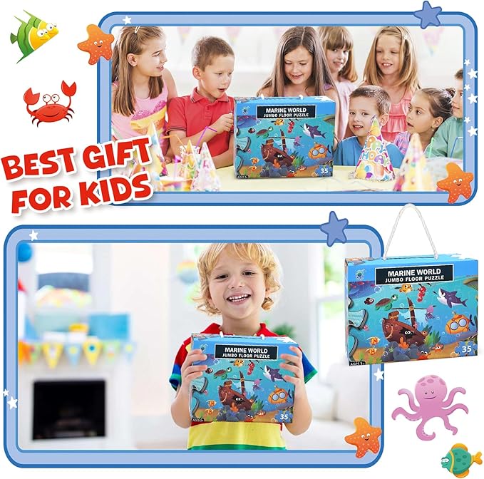 Floor Puzzle for Kids Underwater Jigsaw Large Puzzles 35 Piece for Toddler Children Learning Preschool Educational Intellectual Development Toys 3-5 4-8 Years Old Gift for Boys and Girls