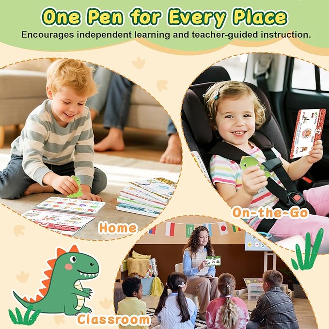 HOMESTEC Talking Phonics Flash Cards with Dino Reader Pen, Learn to Read for Kids Ages 3-6, Ideal for Kindergarten Reading Games, Homeschool, Speech Therapy, and Learning Activities Use