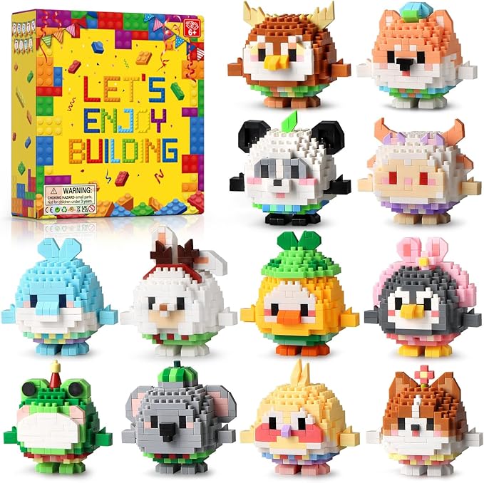 HIGH GODO 12Pack Animals Party Favors Building Set, 2491PCS Cute Animals Building Blocks for Goodie Bag Stuffers Classroom Prizes, Party Favors Birthday Gift for Kids Boys Girls Student 8+