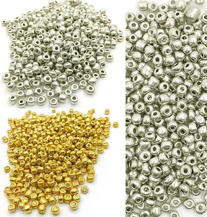 Perlin Glass Seed Beads 4mm 6/0 Round Mini Small Pony Spacer Beads 1100pcs for Jewelry Making Earrings Bracelets Pendants Waist DIY Handmade Metallic Color Kit (Silver)