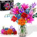 Flowers Bouquet Building Set with LED Light, 21 Flower Botanical Collection Building Block Toy, Rose Lily Plants Home Office Decor 1054PCS, for Her Adults Women Kids Girls 12+ (RED)