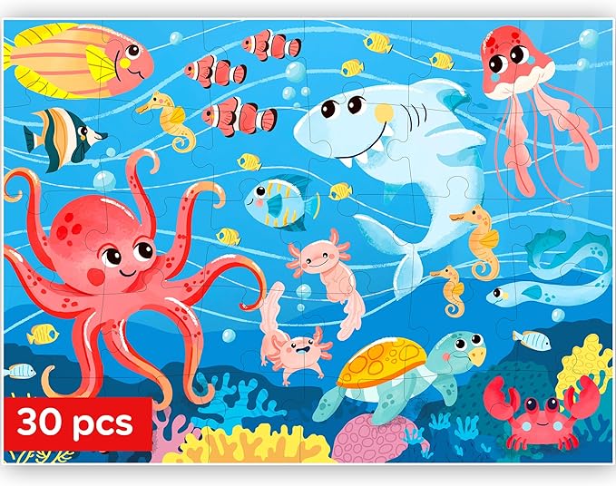 QUOKKA Puzzles for Kids Ages 3-5 - 30 Pieces Puzzles for Toddlers 2-4 - Sea World Learning Jigsaw Puzzles for Kids 4-6 Years Old - Educational Toys for Boy and Girl