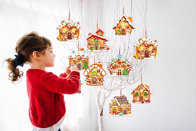 40PCS Christmas Crafts Bulk: Gingerbread House Paper Suncatchers DIY Kit for Winter Xmas Holiday Activities Decorations, Window Stained Glass Effect Art Ornaments
