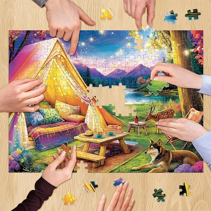 500 Piece Puzzle for Adults, Dreamy Forest Camping Puzzles for Adults Kids Senior, Starry Sky, Lake and Cute Deer Jigsaw Puzzles, Challenging Puzzle Perfect Game Nights for Family Friend 20.5 X 15 in