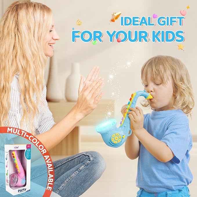 Contixo KT1 Toy Saxophone, Blue Digital Saxaboom, Trumpet, Clarinet with Light & Sound, Early Education Musical Instrument Gift for Toddlers Kids Girls Boys