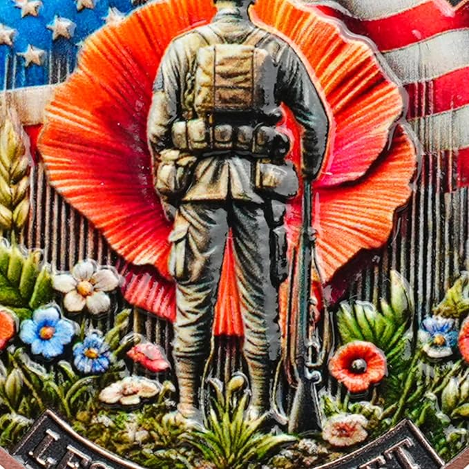AtSKnSK Memorial Tribute Challenge Coin Some Gave All Lest We Forget Thank You for Your Service Military Coin (Poppy Military Boots, 24)