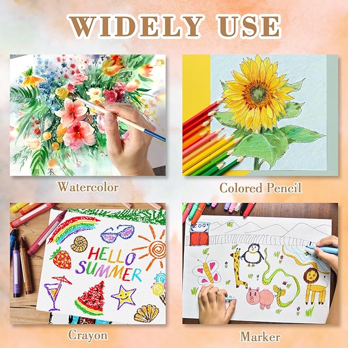 100PCS 7x10 Watercolor Paper Bulk, 140lb/300g Cold Press Thick Water Color Paper Pad for Kid Child Adult, White Art Paper for Drawing Painting Markers Gouache, Textured Cotton Paper Sheets