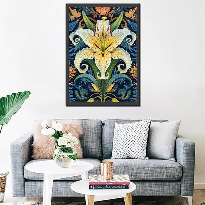 White Lily Flower Jigsaw Puzzle 1000 Pieces Puzzles for Adults,Green Plant Jigsaw Puzzles for Challenging Family Activity Games Colorful Russian Palekh Puzzle for Home Decor Gifts - 20 x 27 Inch
