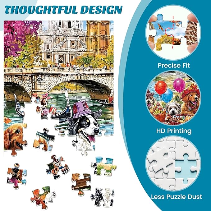 Puzzles for Adults 500 Pieces - Fun Picnic Pups Around The World Puzzle, Dog Gone Days Jigsaw Puzzle, Camping Animal Puzzles for Teens 12-16, Impossible Puzzle Perfect for Game Nights 20.5X 15 in