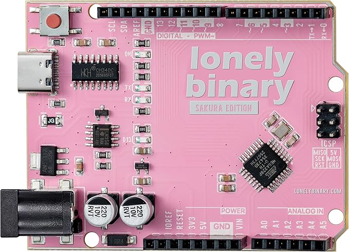 Sakura Pink UNO R3 Silver Edition Type-C Lead-Free ATmega328P Development Board – Compatible with Arduino IDE, for DIY & STEM Projects (1-Pack Sakura Pink)