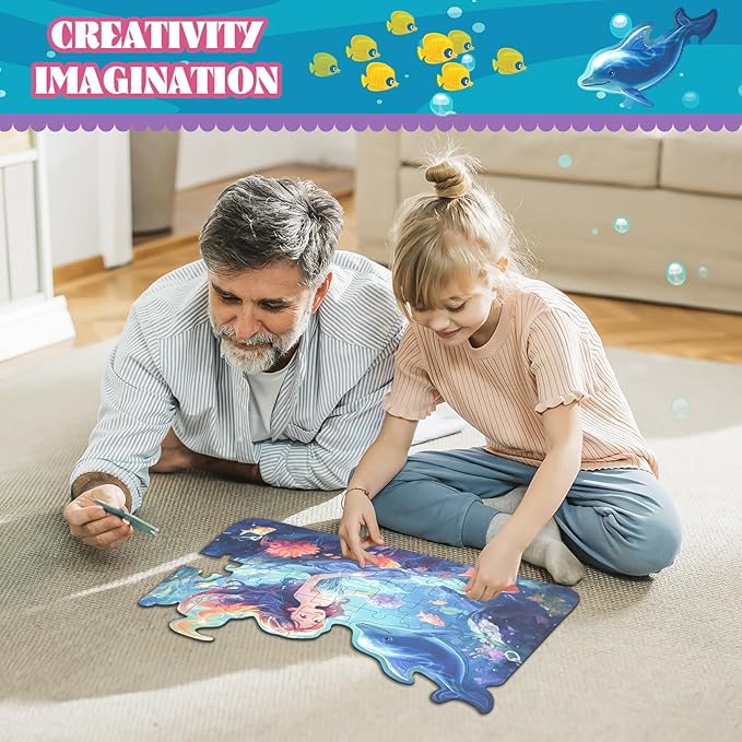 Princess Floor Puzzles for Kids Ages 4-6, 47 Pieces Pretty Princess & Sea Jigsaw Puzzles for Kids Girls Ages 3-5, Learning Educational Floor Puzzles Toys Great Gifts