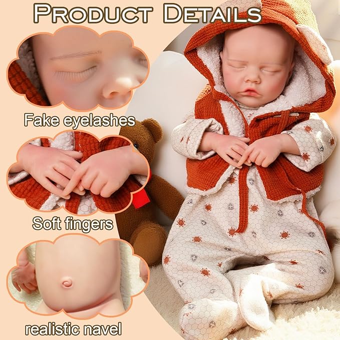 Full Silicone Baby Dolls,18.2 in Silicone Realistic Newborn Baby Doll, Non Vinyl 1:1 Lifelike Reborn Sleeping Dolls (Emma-Ivory)