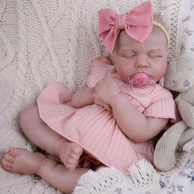 Realistic Baby Doll, 20-Inch Reborn Baby Dolls Soft Cloth Body Newborn Dolls That Look Real, Lovely & Pretty Lifelike Doll with Pink Dress and Toy Accessories for Kids Age 3+