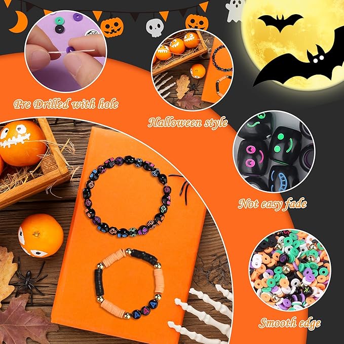 XIANNVXI 2846pcs Halloween Clay Beads Jewelry Making Kit Orange Purple Black White Green Friendship Bracelet Supplies with Halloween Pattern Clay Beads DIY Crafts Kit