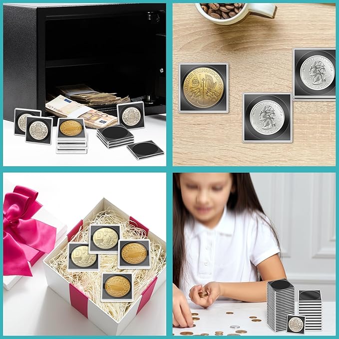 40 Pcs Adjustable Acrylic Coin Collection Cases with Sponges, Coin Snap Holder, Silver Dollar Protection Cases for Collectors, Coin Dollar Collection Supplies for Small to Medium Coins (16mm-36mm)