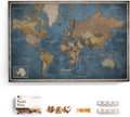 Canvas World Map with Cork Pin Board - English Lettering - Decorative Wall Decoration for All Rooms - Canvas Pictures with World Map Motif (150x100 cm, Pattern 13)