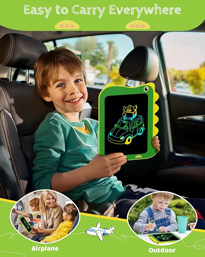 TEKFUN LCD Writing Tablet for Kids, Doodle Board Drawing Pad, Dinosaur Toys for Kids, Travel Toys for 3 4 5 6 Year Old Boys Girls, Easter Birthday Christmas Gifts (8.5in Green)