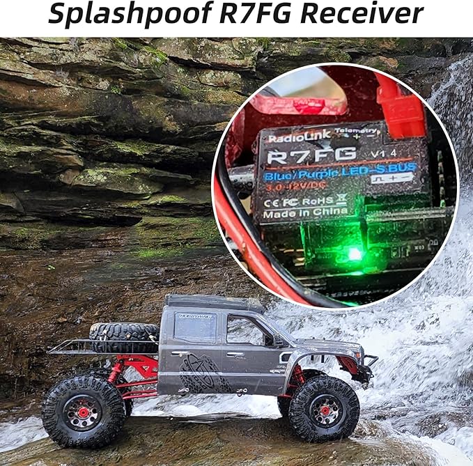 Radiolink RC6GS V3 7 Channels RC Transmitter and Waterproof Gyro Receiver R7FG, 30 Models Storage 2.4Ghz Voltage Telemetry Surface Remote Radio Controller for RC Crawler, Drifting, Car and Boat
